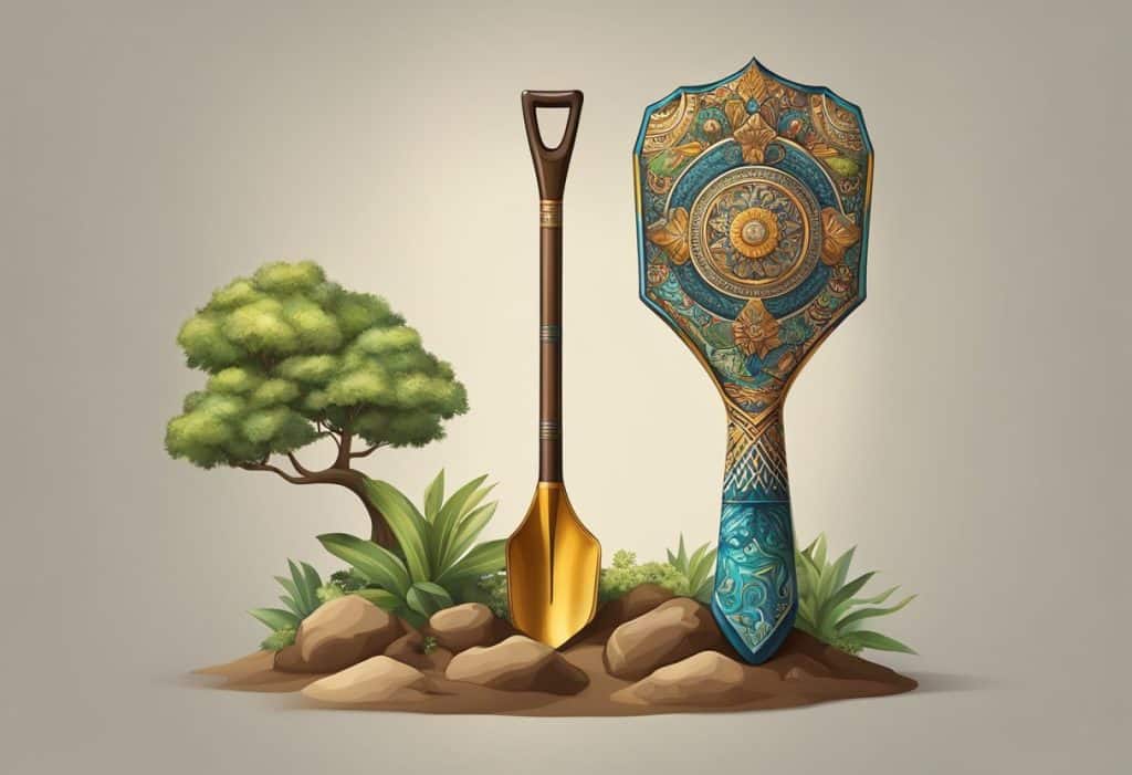 a shovel and a tree