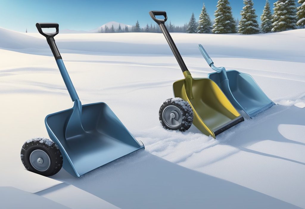 a group of shovels in the snow