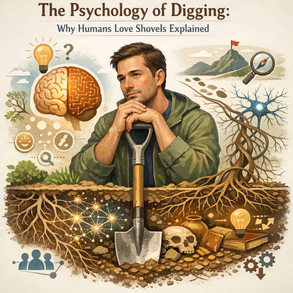 Illustration of digging and psychology concepts.