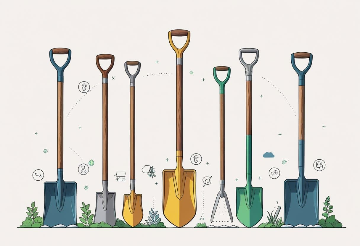 A variety of different shovels arranged in a semi-circle, each representing different personality traits.